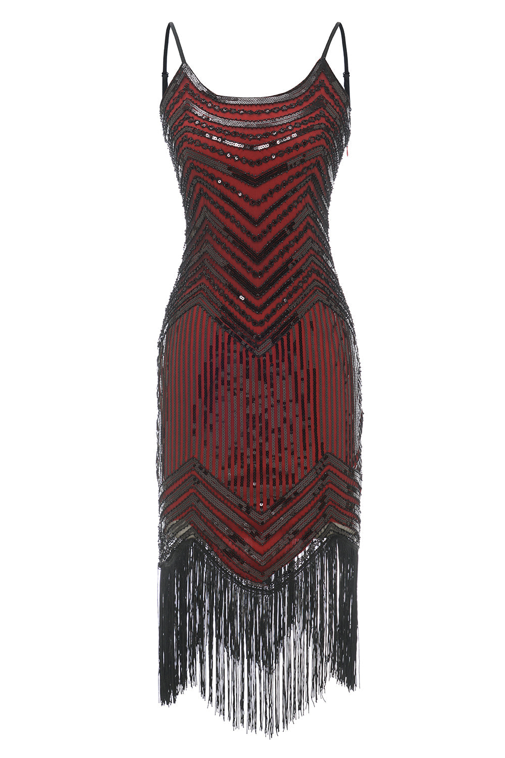 Zwart Rood Spaghetti Bandjes 1920s Jurk