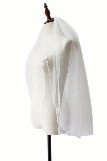Witte handgemaakte kralen mid-length bruidssluier
