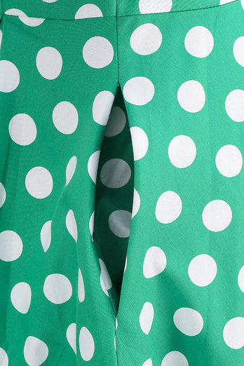 Groen Wit Dot Vintage Jurkje met Korte Mouwen