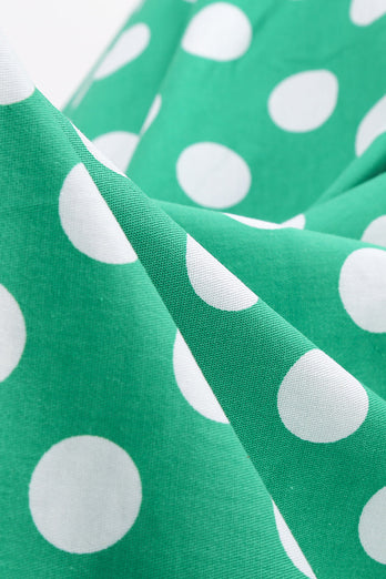 Groen Wit Dot Vintage Jurkje met Korte Mouwen