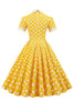 Afbeelding in Gallery-weergave laden, Gele Polka Dots Lente jaren 1950 Jurk