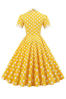Gele Polka Dots Lente jaren 1950 Jurk