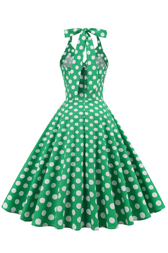 Groene Halter Polka Dots jaren 1950 Jurk