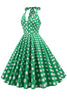 Afbeelding in Gallery-weergave laden, Groene Halter Polka Dots jaren 1950 Jurk