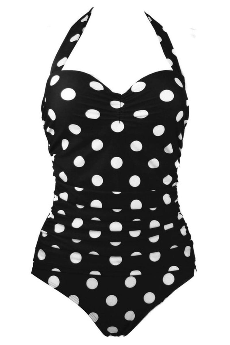 Afbeelding in Gallery-weergave laden, Plus Size Zwart Wit Polka Dots Badmode
