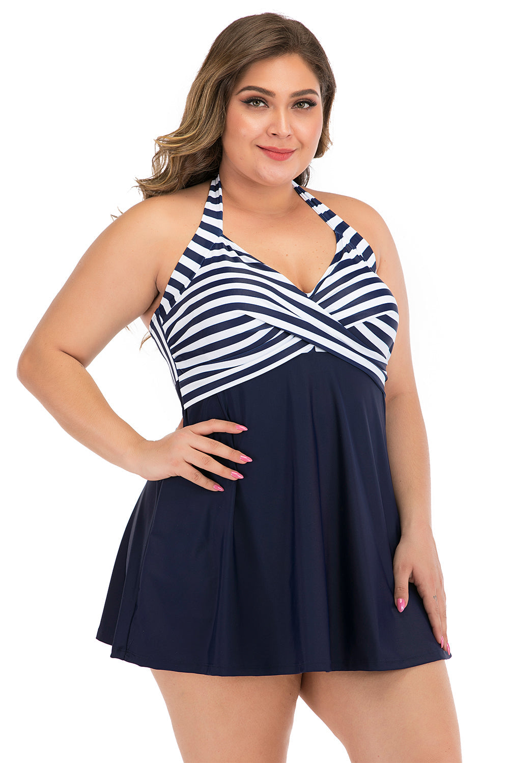 Plus Size zwart-wit gestreepte badmode