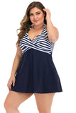 Plus Size zwart-wit gestreepte badmode