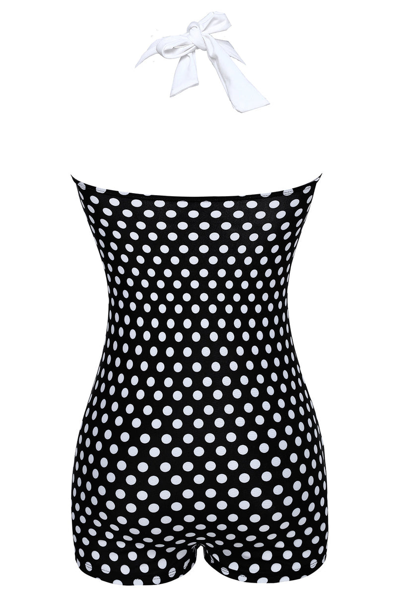 Afbeelding in Gallery-weergave laden, Plus Size Zwart-Wit Polka Dots Badmode Shorts