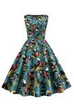 Groene bladeren bedrukt Vintage jaren 1950 jurk