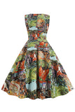 Lichtblauwe Bloemen Vintage jaren 1950 Jurk