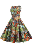 Lichtblauwe Bloemen Vintage jaren 1950 Jurk