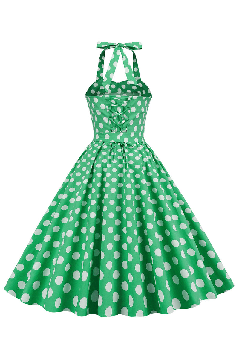 Afbeelding in Gallery-weergave laden, Groene Polka Dots 1950s Pin Up Jurk