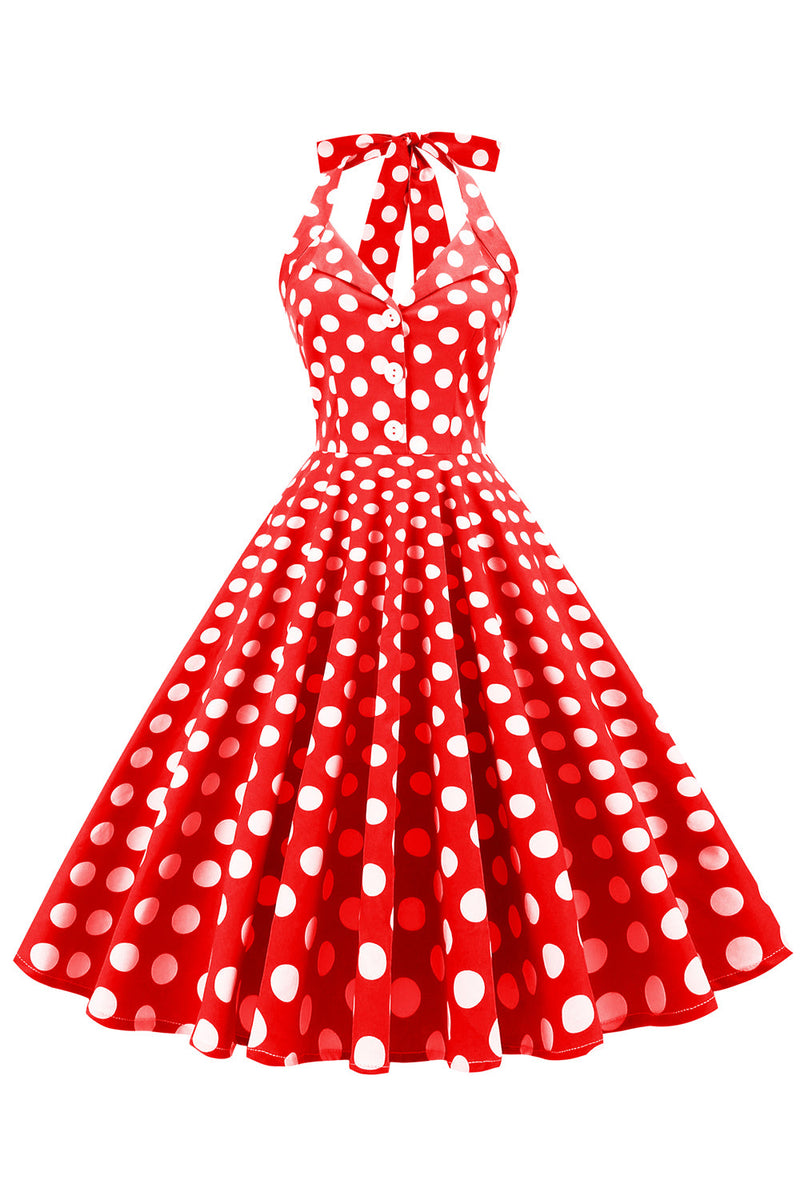 Afbeelding in Gallery-weergave laden, Rode knop Polka Dots 1950s Pin Up Jurk