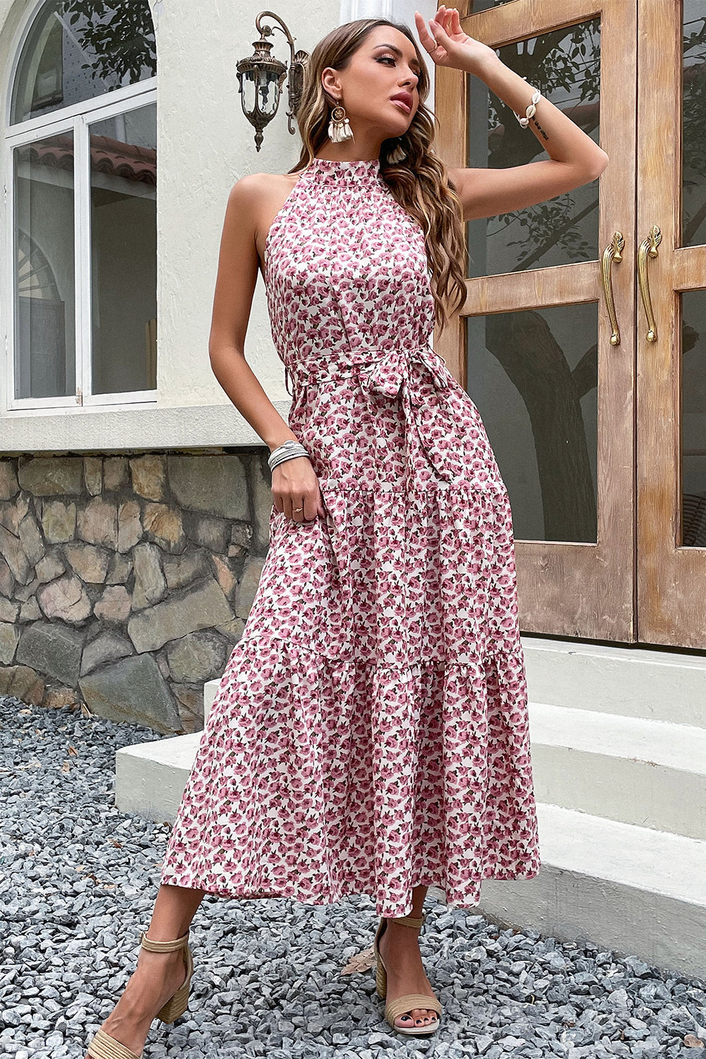 Slim Fit Halter Bloemen Zomerjurk