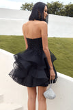 Leuke Strapless Tule Zwart Homecoming Jurk