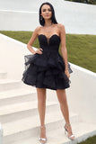 Leuke Strapless Tule Zwart Homecoming Jurk