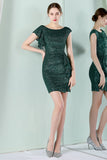 Donkergroene Bateau Hals Bodycon Cocktail Jurk