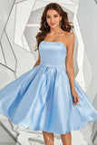 Hemelsblauw Strapless Homecoming Jurk