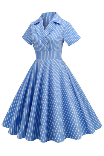 Strepen Vintage jaren 1950 jurk met korte mouwen