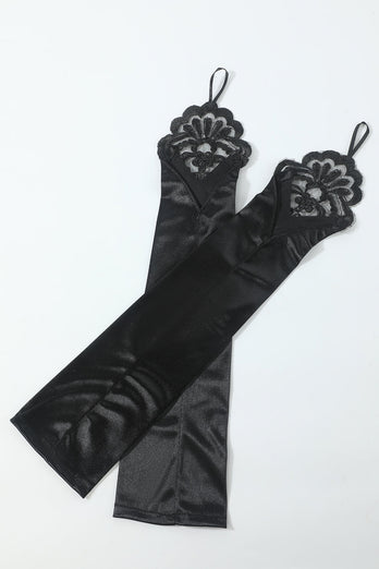 Zwarte Zes Stuks Ketting Handschoenen 1920s Party Accessoires