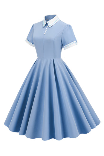 Lichtblauwe jaren 1950 Vintage jurk met mouwen
