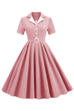 Blush Plaid Swing jaren 1950 Jurk met Korte Mouwen