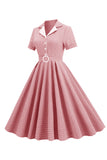 Blush Plaid Swing jaren 1950 Jurk met Korte Mouwen