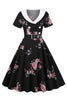 Afbeelding in Gallery-weergave laden, Zwarte vintage jurk met bloemenprint en riem
