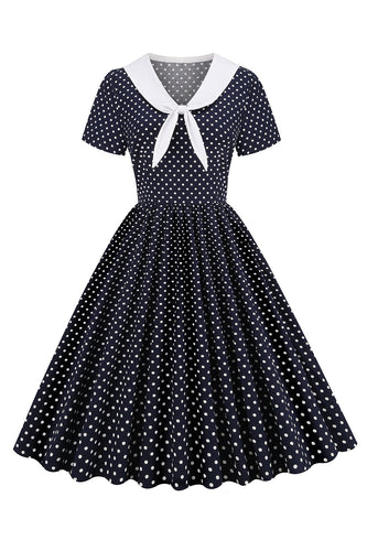 Zwart-wit Polka Dots Vintage jaren 1950 Jurk met Bowknot