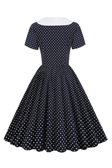 Zwart-wit Polka Dots Vintage jaren 1950 Jurk met Bowknot
