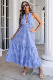 Blauwe Plaid Boho Maxi Zomerjurk