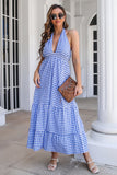 Blauwe Plaid Boho Maxi Zomerjurk