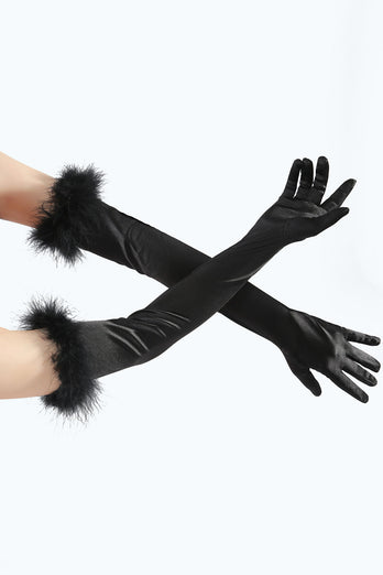 Zwarte Gatsby Party handschoenen met veren
