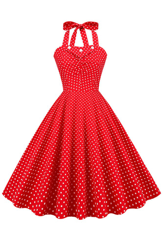 Retro Stijl Halter Rode Polka Dots 1950s Jurk