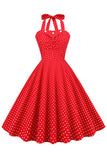 Retro Stijl Halter Rode Polka Dots 1950s Jurk