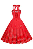 Retro Stijl Halter Rode Polka Dots 1950s Jurk