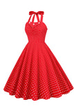 Retro Stijl Halter Rode Polka Dots 1950s Jurk