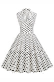 Witte Polka Dots Revers Hals jaren 1950 Jurk