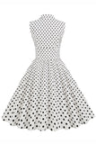 Witte Polka Dots Revers Hals jaren 1950 Jurk