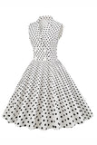 Witte Polka Dots Revers Hals jaren 1950 Jurk