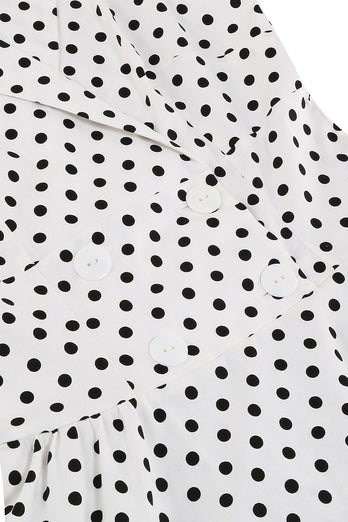 Witte Polka Dots Revers Hals jaren 1950 Jurk