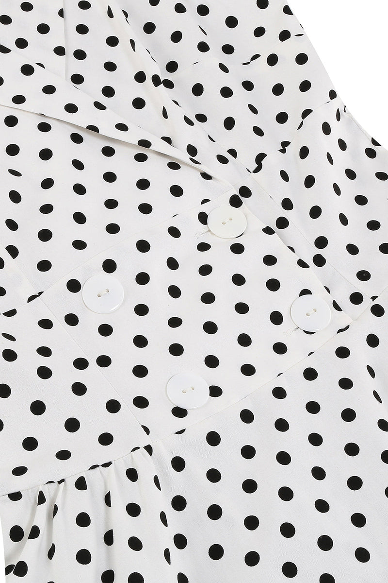 Afbeelding in Gallery-weergave laden, Witte Polka Dots Revers Hals jaren 1950 Jurk