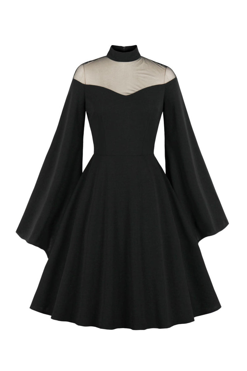 Afbeelding in Gallery-weergave laden, Vintage zwarte Halloween jurk met lange mouwen