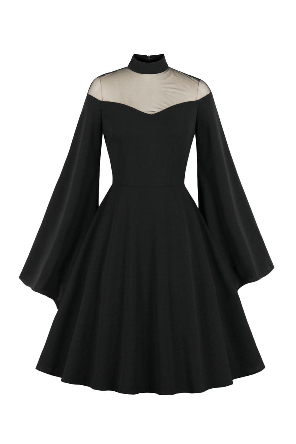 Vintage zwarte Halloween jurk met lange mouwen