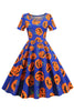 Afbeelding in Gallery-weergave laden, Halloween korte mouw ronde hals vintage print jurk