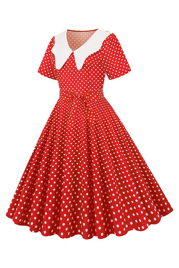 Hepburn Rode Polka Dots Print Vintage Jurk met Riem