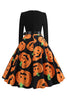 Afbeelding in Gallery-weergave laden, V-hals lange mouw print pompoen lantaarn vintage jurk