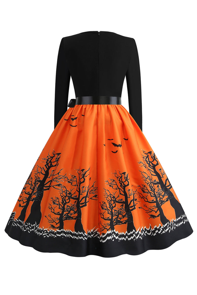 Afbeelding in Gallery-weergave laden, V-hals bedrukte Halloween jurk met riem