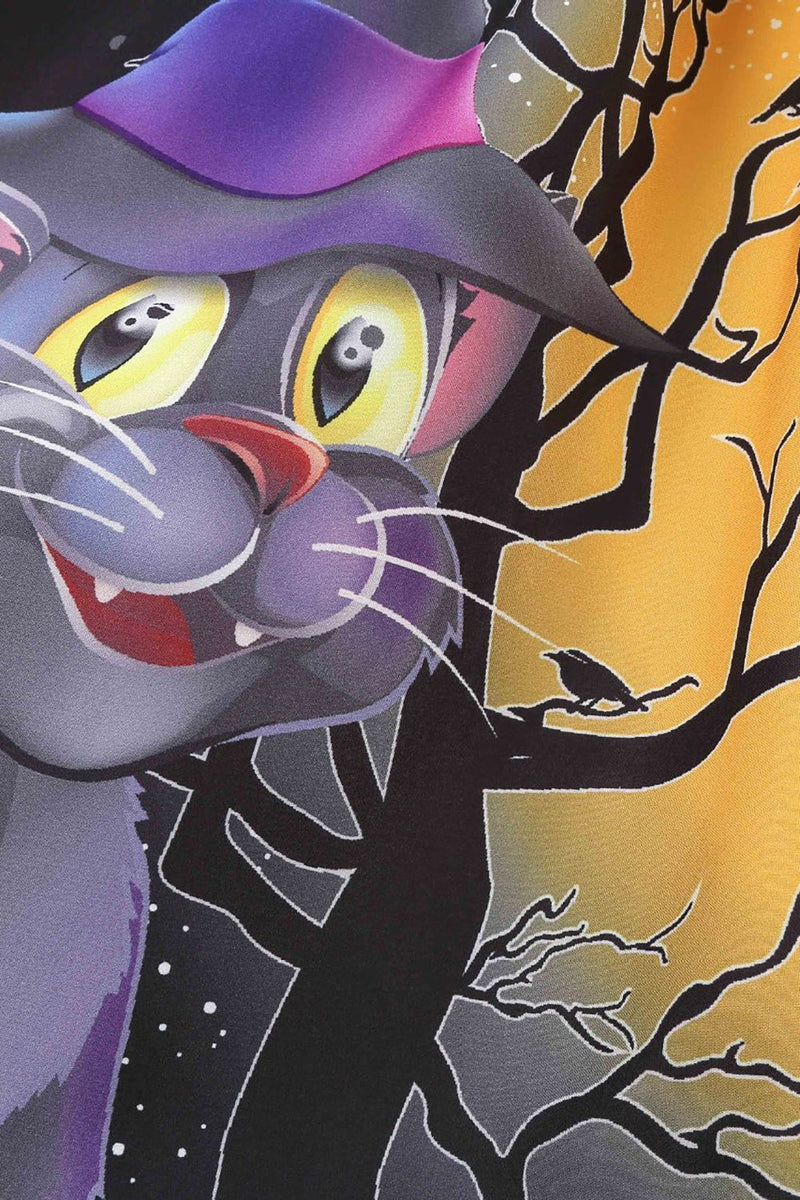 Afbeelding in Gallery-weergave laden, V-hals lange mouw Jack-o-lantaarn print Halloween Retro Jurk