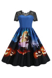 Kant korte mouw print Halloween Retro Jurk